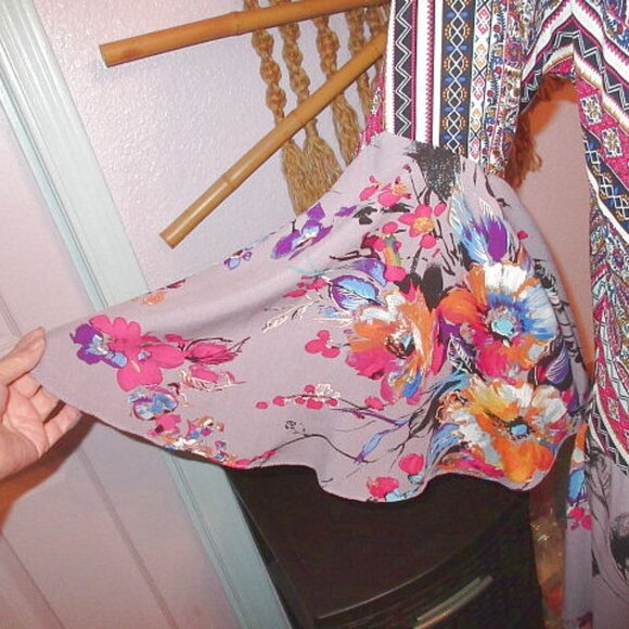 Umgee Hippie Boho Longline Kimono Duster Size M Pleated Bell Sleeves Artsy Layer - Picture 3 of 7